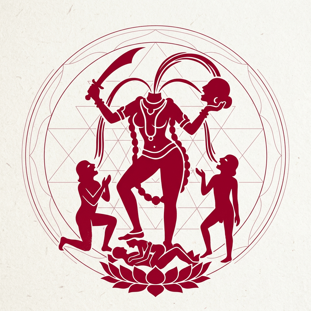 Extremely minimal Chinnamasta silhouette sacred diagram